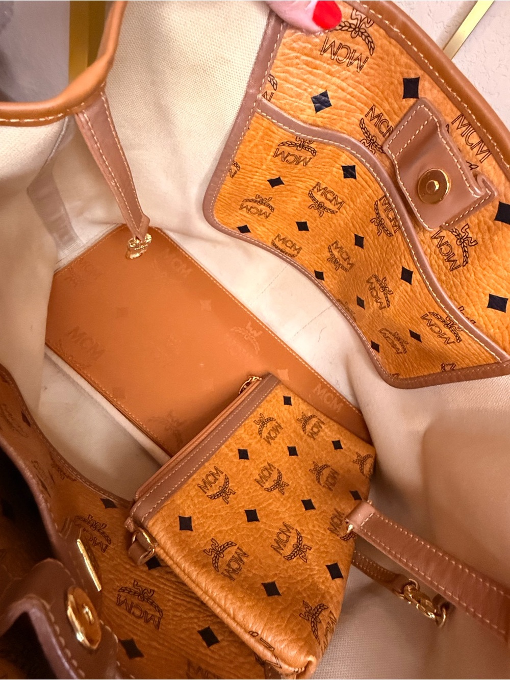 MCM Cognac Tote with Orange Center Stripe - Picture 9 of 16